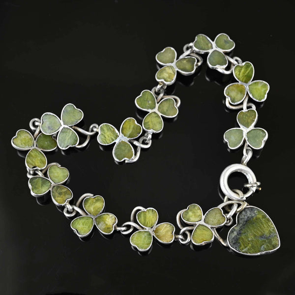 Antique Connemara Marble Shamrock Bracelet w Heart Padlock - Boylerpf
