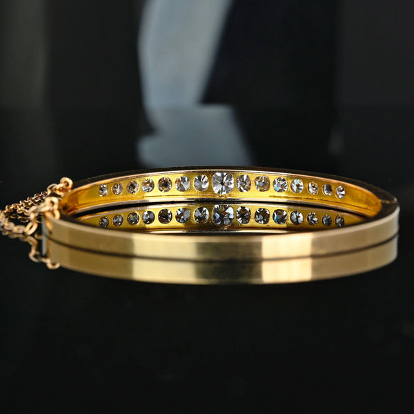 Antique Edwardian 3.25ct Old Mine Cut Diamond Gold Bangle