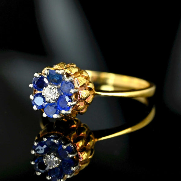 Vintage 14K Gold Sapphire Diamond Thistle Cluster Ring - Boylerpf