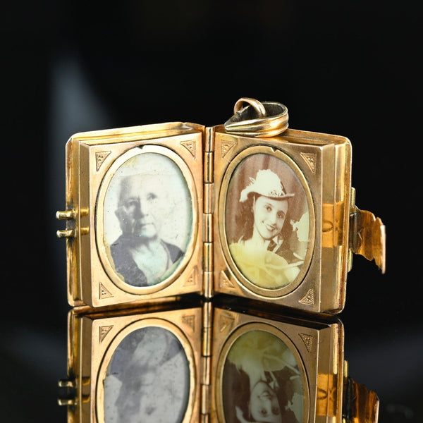 Victorian 14K Gold Black Enamel Celtic Knot Folding Locket - Boylerpf