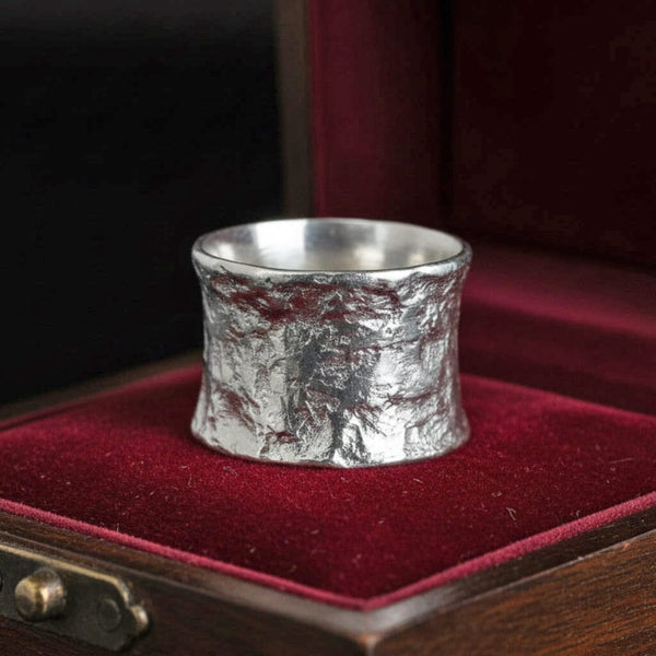 Vintage Sterling Silver Hammered Wide Band Statement Ring