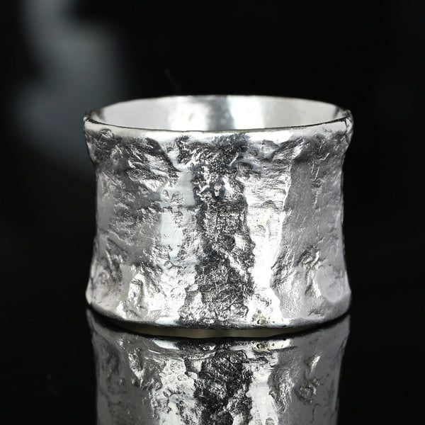 Vintage Sterling Silver Hammered Wide Band Statement Ring