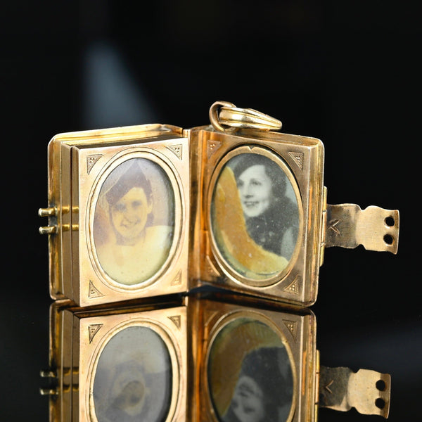 Victorian 14K Gold Black Enamel Celtic Knot Folding Locket - Boylerpf