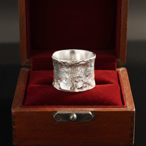 Vintage Sterling Silver Hammered Wide Band Statement Ring