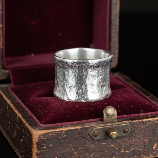 Vintage Sterling Silver Hammered Wide Band Statement Ring