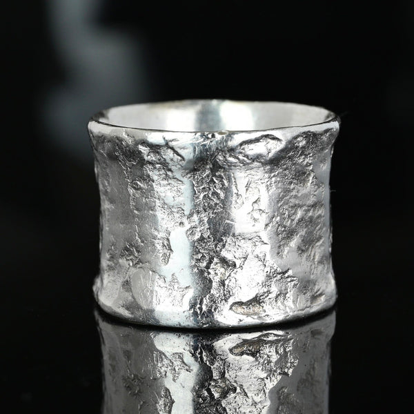 Vintage Sterling Silver Hammered Wide Band Statement Ring