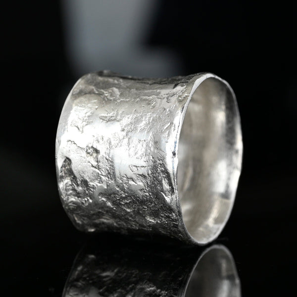 Vintage Sterling Silver Hammered Wide Band Statement Ring