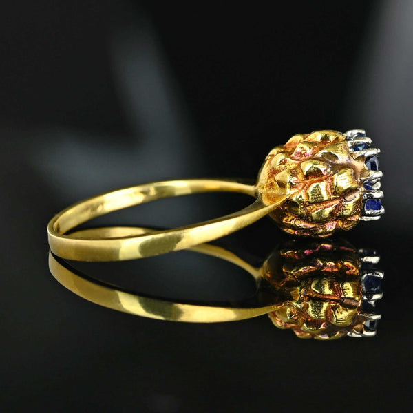 Vintage 14K Gold Sapphire Diamond Thistle Cluster Ring - Boylerpf