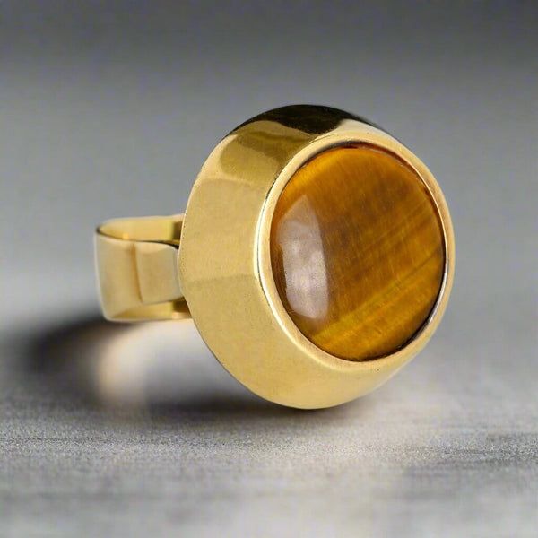 Heavy Modernist 14K Gold Tigers Eye Ring, 9.5 Grams - Boylerpf