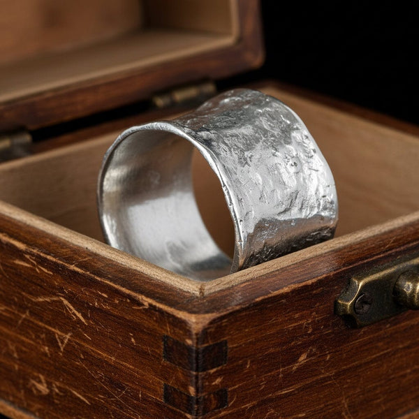 Vintage Sterling Silver Hammered Wide Band Statement Ring