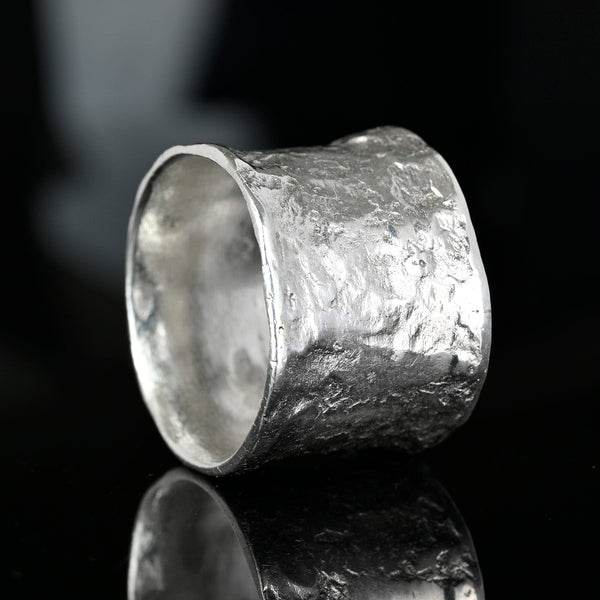Vintage Sterling Silver Hammered Wide Band Statement Ring