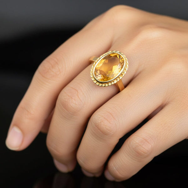 Vintage 9K Gold Art Deco Style Citrine Ring