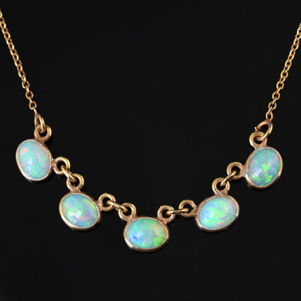 Silver Gold Gilt Opal Cabochon Necklace - Boylerpf