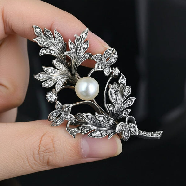 Large Antique French 18K Gold Pearl Diamond Brooch – Boylerpf