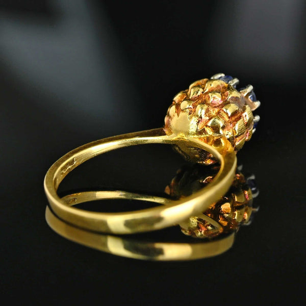 Vintage 14K Gold Sapphire Diamond Thistle Cluster Ring - Boylerpf