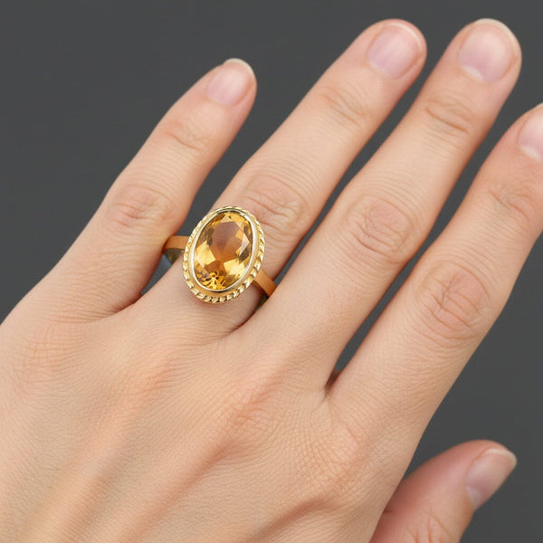 Vintage 9K Gold Art Deco Style Citrine Ring