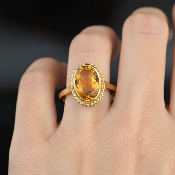 Vintage 9K Gold Art Deco Style Citrine Ring
