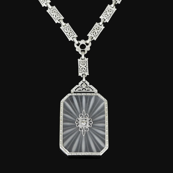 Antique Art Deco Rock Crystal Starburst Diamond Necklace - Boylerpf