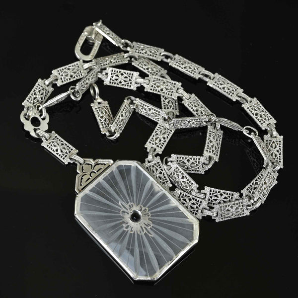 Antique Art Deco Rock Crystal Starburst Diamond Necklace - Boylerpf