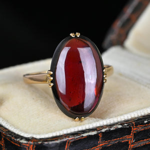 Antique 18K Gold Oval Cabochon Garnet Ring - Boylerpf