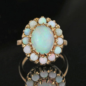 Vintage 14K Gold Opal Halo Cluster Ring - Boylerpf