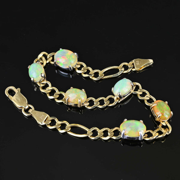 Vintage 10K Gold Curb Chain Opal Tennis Bracelet - Boylerpf