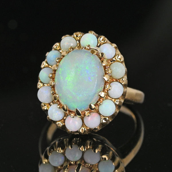 Vintage 14K Gold Opal Halo Cluster Ring - Boylerpf