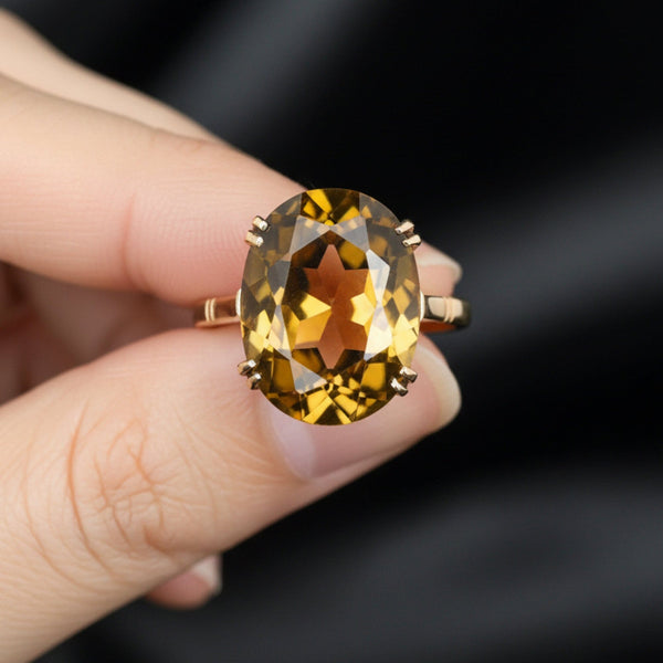 Vintage 9K Gold Smoky Quartz Cocktail Ring - Boylerpf