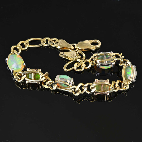 Vintage 10K Gold Curb Chain Opal Tennis Bracelet - Boylerpf