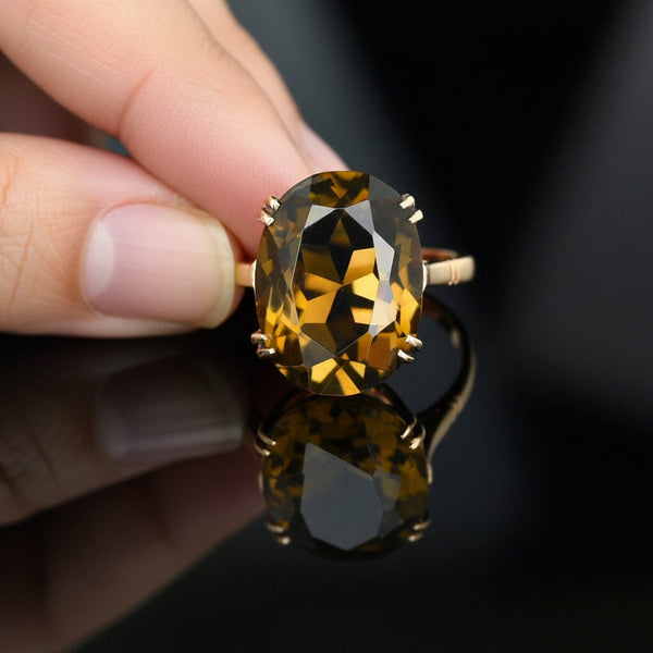 Vintage 9K Gold Smoky Quartz Cocktail Ring - Boylerpf