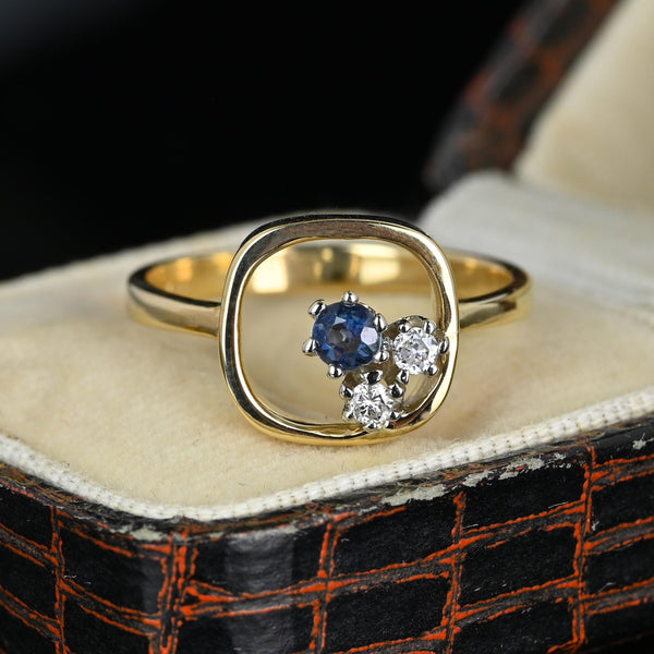 Contemporary 14K Gold Floating Diamond and Sapphire Ring - Boylerpf