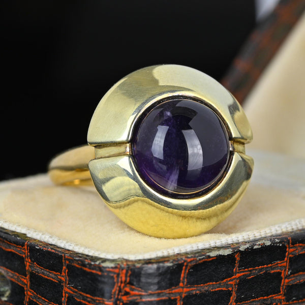 Heavy 14K Gold Amethyst Cabochon Target Style Ring - Boylerpf