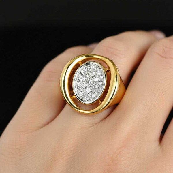 Vintage Diamond Cluster Ring, 14K Gold .60ct Cocktail Estate - Boylerpf