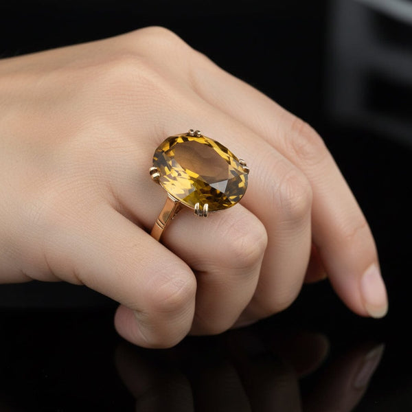 Vintage 9K Gold Smoky Quartz Cocktail Ring - Boylerpf