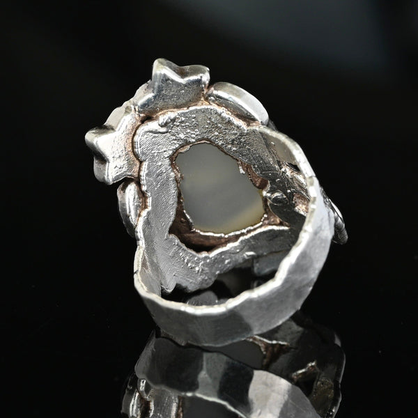 Vintage Carved Moonstone Man in the Moon Sterling Silver Ring