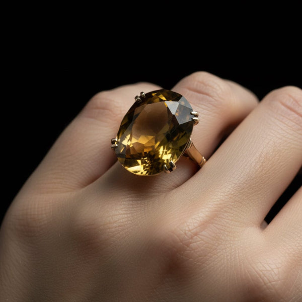 Vintage 9K Gold Smoky Quartz Cocktail Ring - Boylerpf