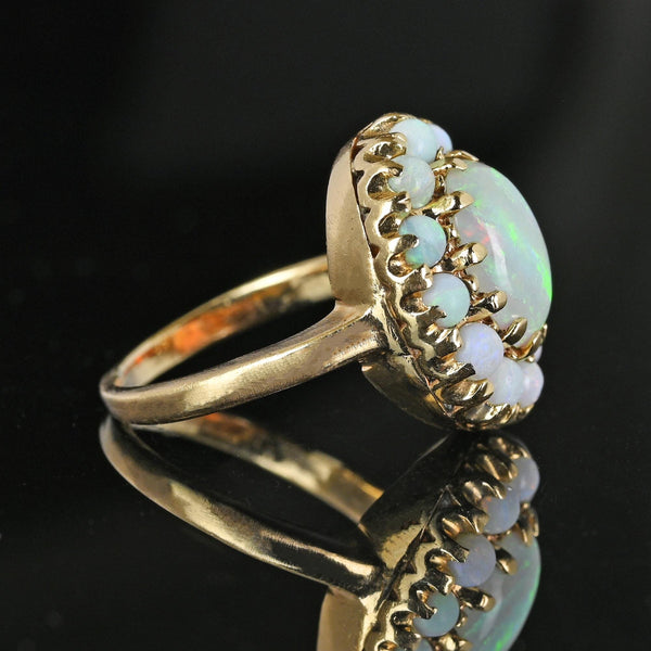 Vintage 14K Gold Opal Halo Cluster Ring - Boylerpf