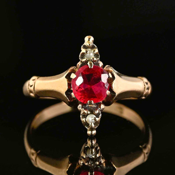 Antique Victorian Gold Seed Pearl Solitaire Garnet Ring - Boylerpf