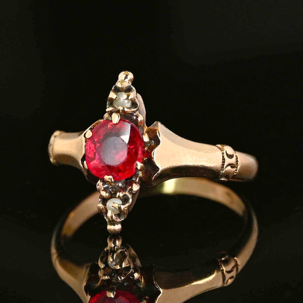 Antique Victorian Gold Seed Pearl Solitaire Garnet Ring - Boylerpf