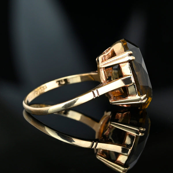 Vintage 9K Gold Smoky Quartz Cocktail Ring - Boylerpf