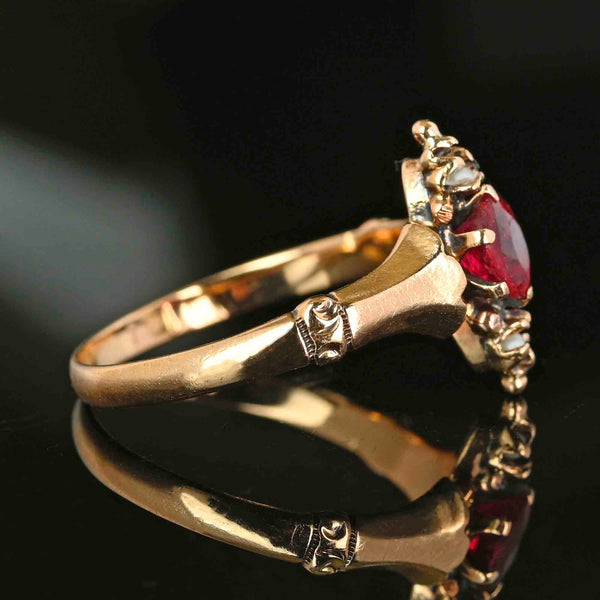 Antique Victorian Gold Seed Pearl Solitaire Garnet Ring - Boylerpf