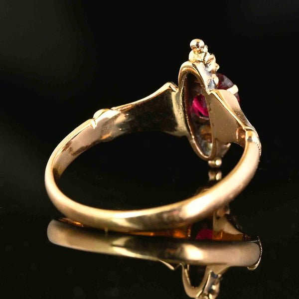 Antique Victorian Gold Seed Pearl Solitaire Garnet Ring - Boylerpf