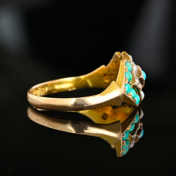 Antique Victorian 15K Gold Pearl Turquoise Ring, 1872