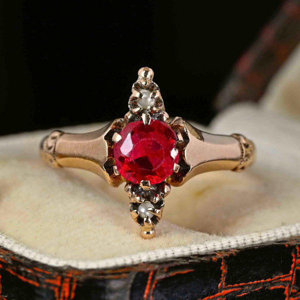 Antique Victorian Gold Seed Pearl Solitaire Garnet Ring - Boylerpf