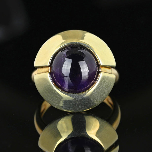 Heavy 14K Gold Amethyst Cabochon Target Style Ring - Boylerpf