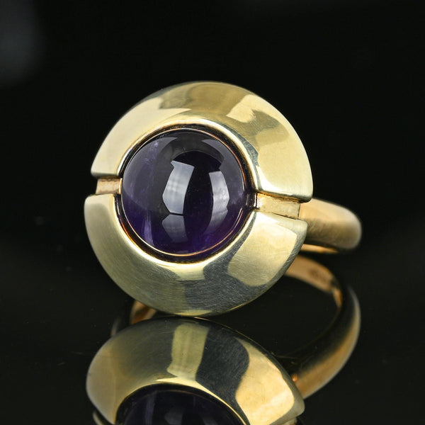 Heavy 14K Gold Amethyst Cabochon Target Style Ring - Boylerpf