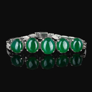 Vintage Silver Filigree Chrysoprase Cabochon Bracelet - Boylerpf