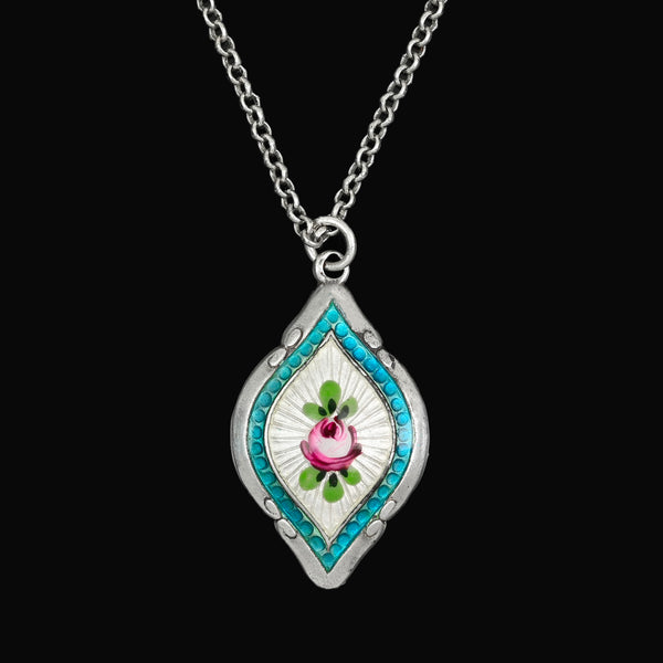 Antique Art Deco Sterling Silver Blue Enamel Pendant Necklace