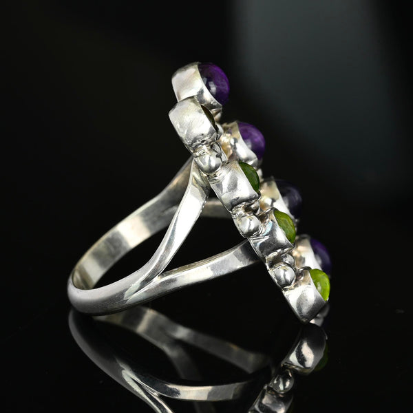 Vintage Amethyst Peridot Sterling Silver Statement Ring