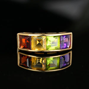 Vintage 14K Gold Gemstone Ring Band, Citrine Peridot Amethyst Garnet - Boylerpf